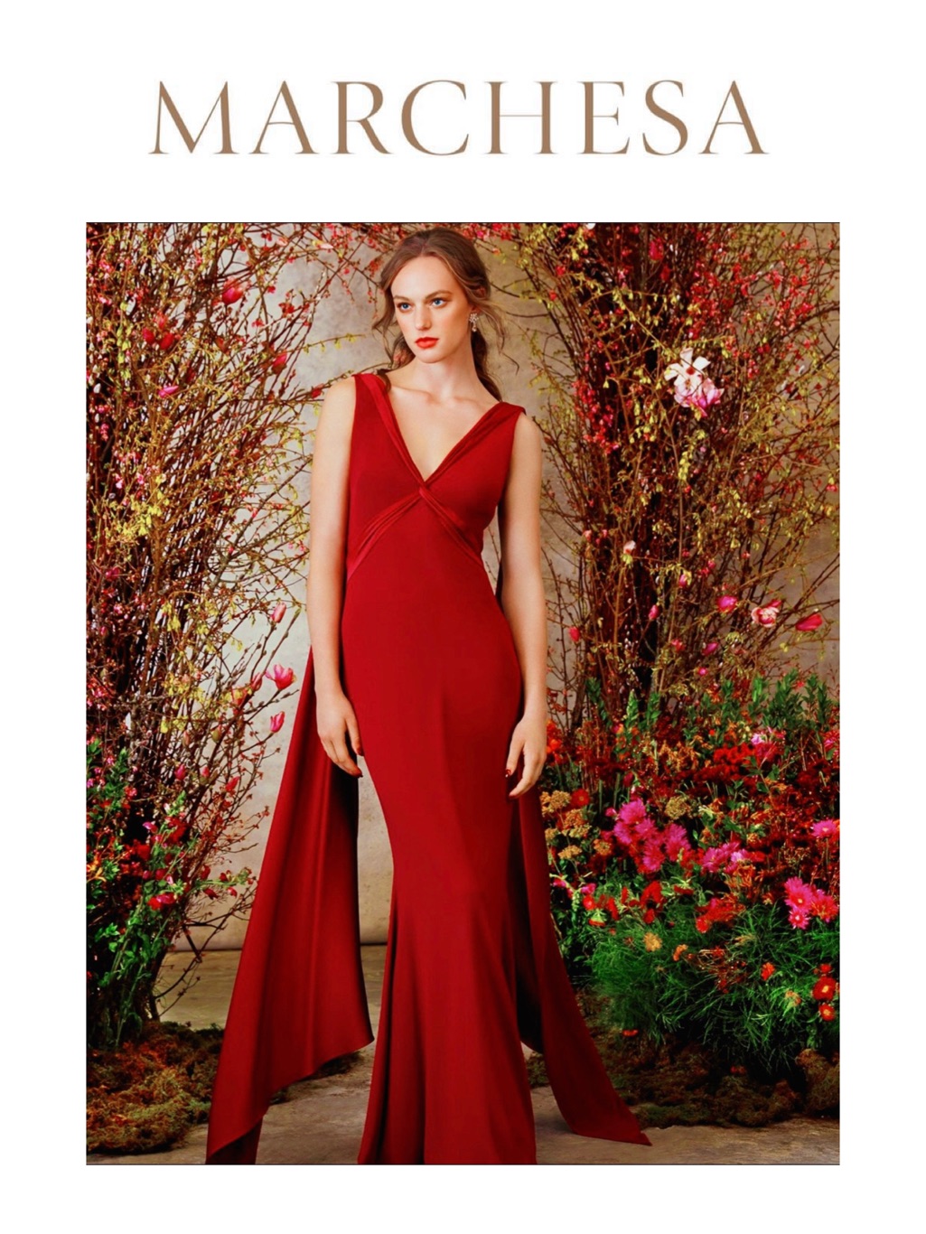 Marchesa Notte Draped Mermaid V-Neck Gown